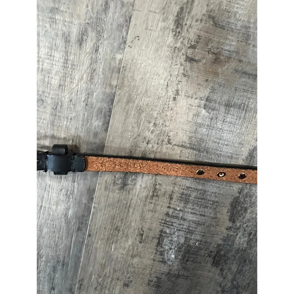 J.Crew Black Leather Skinny Studded Belt Gold Hardware Slim 35 Inch